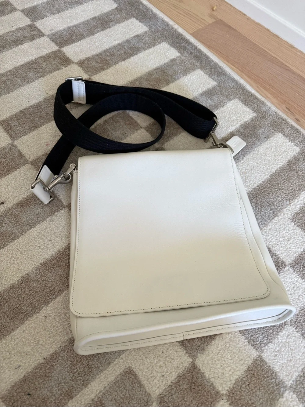 Coach White Leather Messenger with Black Strap